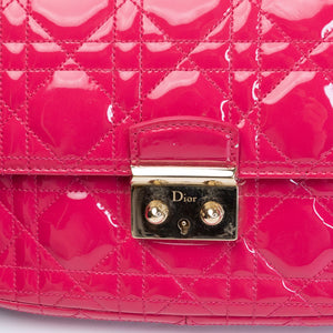 CHRISTIAN DIOR MISS DIOR PROMENADE WALLET ON CHAIN PINK CANNAGE QUILTED PATENT LEATHER GHW