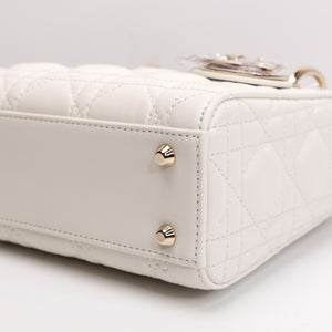 CHRISTIAN DIOR MINI LADY DIOR LAMBSKIN WHITE GHW