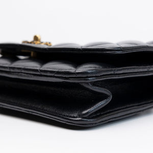 CHANEL LETTER LOGO TOP HANDLE WALLET ON CHAIN LAMBSKIN BLACK GHW (MICROCHIP)