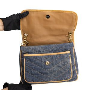 SAINT LAURENT MEDIUM NIKKI SHOULDER BAG DENIM BLUE / CINNAMON GHW