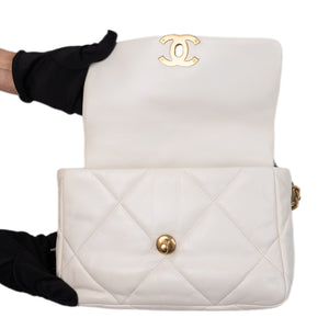 CHANEL SMALL 19 BAG WHITE LAMBSKIN MULTICOLOUR HARDWARE