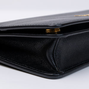 PRADA WALLET ON CHAIN SAFFIANO LEATHER BLACK GHW