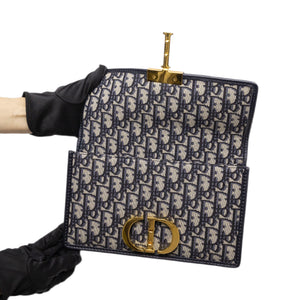 CHRISTIAN DIOR 30 MONTAIGNE EAST WEST BAG WITH CHAIN OBLIQUE JACQUARD BLUE GHW
