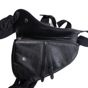 CHRISTIAN DIOR OBLIQUE GALAXY MENS SADDLE BAG BLACK CALFSKIN SHW