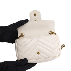 GUCCI GG MARMONT SUPER MINI BAG MATELASSE WHITE BRUSHED GHW