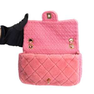 CHANEL QUILTED SHEARLING & TWEED MEDIUM FLAP BAG PINK GHW