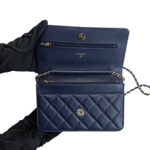 CHANEL CLASSIC WALLET ON CHAIN CAVIAR NAVY GHW (MICROCHIP)
