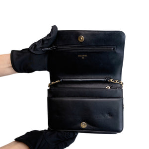 CHANEL BOY WOC WALLET ON CHAIN BLACK LAMBSKIN LEATHER GHW