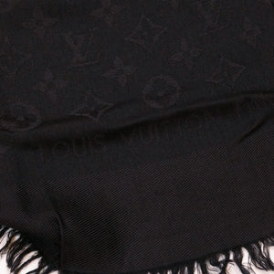 LOUIS VUITTON SILK WOOL MONOGRAM SHAWL BLACK