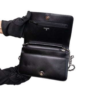 CHANEL BOY WOC WALLET ON CHAIN BLACK LAMBSKIN LEATHER SHW