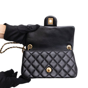 CHANEL 26C PEARL CRUSH MINI RECTANGULAR FLAP BLACK LAMBSKIN LEATHER GHW ( MICROCHIP)