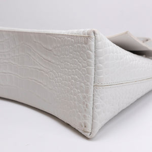BALENCIAGA MEDIUN DOWNTOWN SHOULDER BAG EMBOSSED LEATHER WHITE SHW