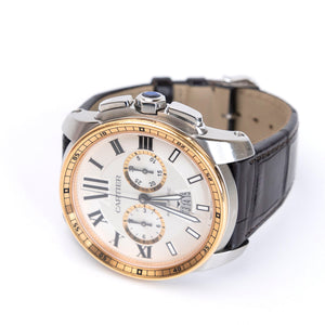CARTIER CALIBRE DE CARTIER 42MM CHRONOGRAPH STAINLESS STEEL WATCH 18K ROSE GOLD