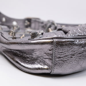 BALENCIAGA LE CAGOLE XS SHOULDER BAG ARENA CRACKED LAMBSKIN GREY SHW