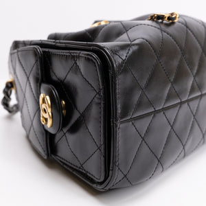 CHANEL MINI 25 BAG AGED CALFSKIN BLACK MULTICOLOUR HARDWARE (MICROCHIP)