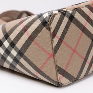 BURBERRY LOGO APPLIQUE VINTAGE CHECK E-CANVAS TOTE BAG GHW