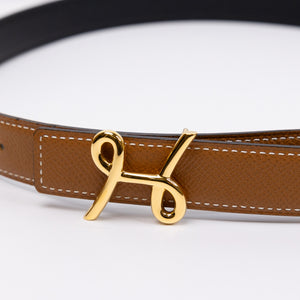 HERMES CURSIVES DOUBLE SIDE BELT 24MM BLACK/GOLD EPSOM LEATHER GHW
