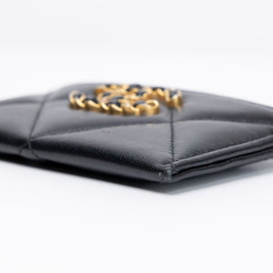 CHANEL 19 CARD HOLDER BLACK QUILTED LAMBSKIN GHW