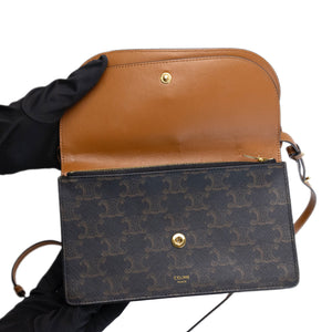 CELINE DOUBLE FLAP TRIOMPHE CANVAS WALLET ON STRAP GHW