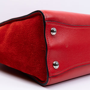 PRADA SMALL GLACE CALFSKIN LEATHER TWIN POCKET SATCHEL RED SHW
