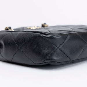 CHANEL QUILTED SUPER MINI TOTE WITH CHAIN BLACK LAMBSKIN LGHW