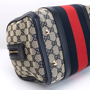 GUCCI MONOGRAM VINTAGE WEB BOSTON BAG NAVY GG CANVAS GHW