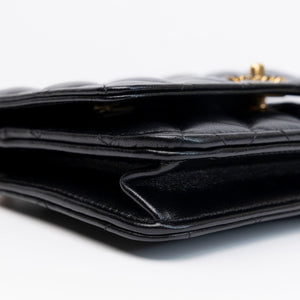 CHANEL LETTER LOGO TOP HANDLE WALLET ON CHAIN LAMBSKIN BLACK GHW (MICROCHIP)