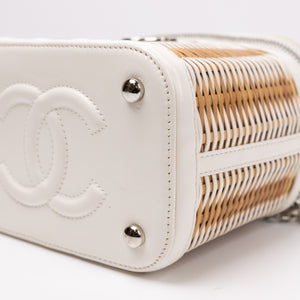 CHANEL RAFFIA SMALL VANITY CASE BAG BEIGE/ WHITE LEATHER WITH WICKER SHW