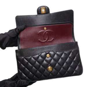 CHANEL MEDIUM CLASSIC DOUBLE FLAP BAG BLACK CAVIAR LEATHER GHW (MICROCHIP)