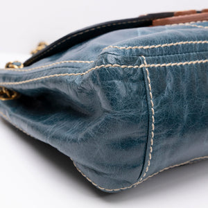 PRADA VITELLO SHINE CHAIN SHOULDER BAG BLUE GHW