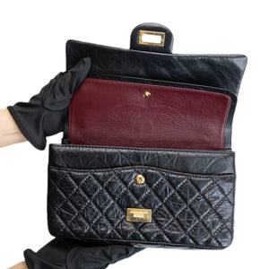 CHANEL SMALL 2.55 REISSUE DOUBLE FLAP BAG AGED CALFSKIN BLACK GHW