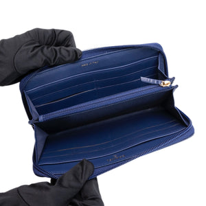 CHANEL SMALL BOY ZIP AROUND CONTINENTAL WALLET BLUE QUILTED CALFSKIN GHW