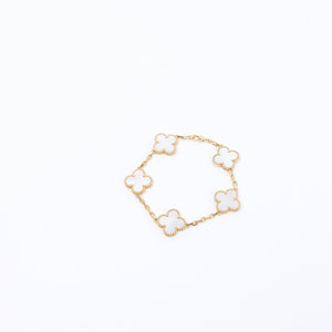 VAN CLEEF & ARPELS VINTAGE ALHAMBRA BRACELET , 5 MOTIFS , 18K YELLOW GOLD , MOTHER OF PEARL