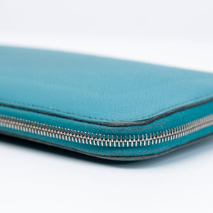 HERMES AZAP SILK IN LONG WALLET BLUE PAON EPSOM LEATHER SHW