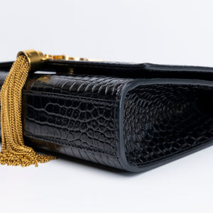 SAINT LAURENT SMALL KATE BAG WITH TASSEL CROC-EMBOSSED LEATHER BLACK GHW