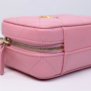 CHANEL CC CHAIN HANDLE ZIP AROUND VANITY MINI CASE PINK LAMBSKIN GHW