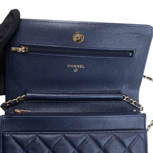 CHANEL CLASSIC WALLET ON CHAIN CAVIAR NAVY GHW (MICROCHIP)