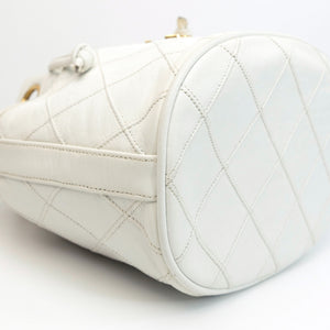 CHANEL VINTAGE MINI QUILTED CC BUCKET BAG WHITE CALFSKIN GHW