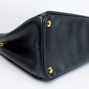 PRADA SMALL SAFFIANO LUX GALLERIA DOUBLE ZIP TOTE BAG BLACK LEATHER GHW