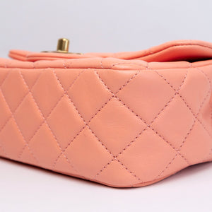 CHANEL 23C PEARL CRUSH MINI RECTANGULAR FLAP CORAL LAMBSKIN  LEATHER GHW (MICROCHIP)