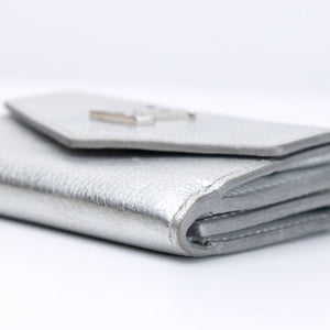 LOUIS VUITTON LOCK MINI TRIFOLD WALLET SILVER LEATHER SHW (MICROCHIP)