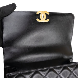 CHANEL GOLD CRUSH SMALL FLAP BAG BLACK CALFSKIN GHW (MICROCHIP)
