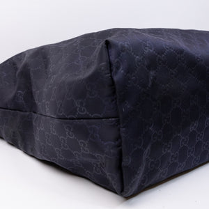 GUCCI TOTE BAG ZIPPER GG PATTERN HANDBAG NAVY NYLON LEATHER