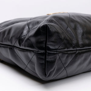 CHANEL SMALL 22 BAG BLACK SHINY CALFSKIN LEATHER GHW (MICROCHIP)