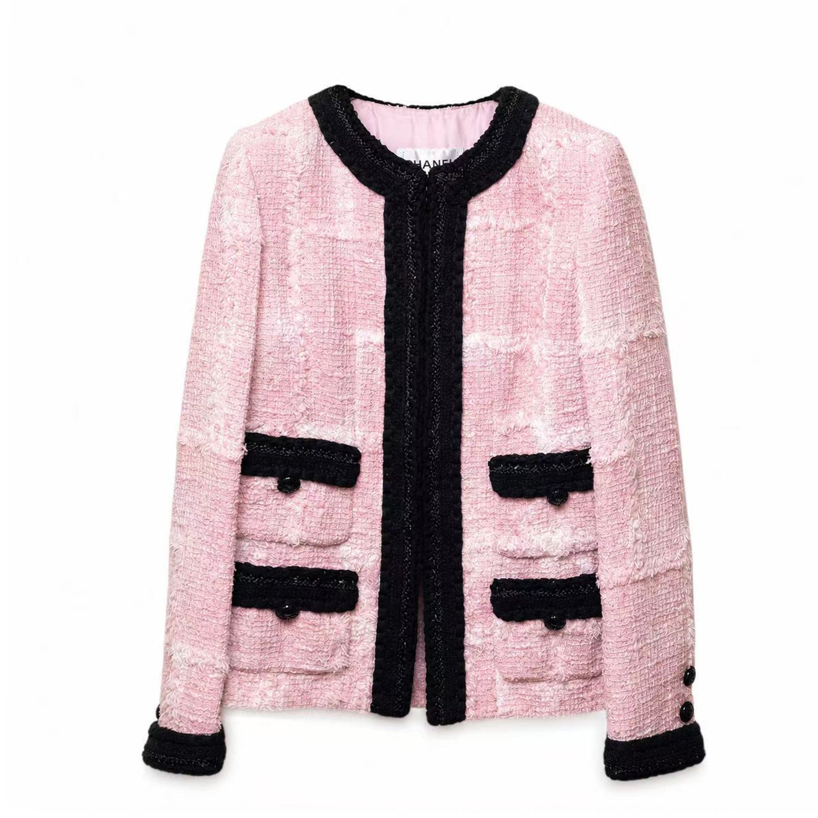 CHANEL 22C TWEED BLAZER PINK AND BLACK SIZE 36