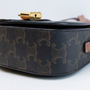 CELINE CLUTCH ON STRAP TABOU TRIOMPHE CANVAS / CALFSKIN TAN GHW