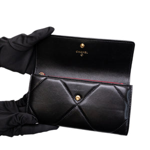 CHANEL 19 LONG FLAP WALLET BLACK LAMBSKIN LEATHER GHW (MICROCHIP)