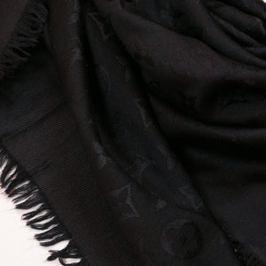 LOUIS VUITTON SILK WOOL MONOGRAM SHAWL BLACK