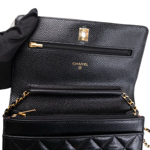 CHANEL CLASSIC WALLET ON CHAIN BAG BLACK CAVIAR GHW (MICROCHIP)