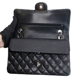 CHANEL MEDIUM CLASSIC DOUBLE FLAP BAG BLACK CAVIAR LEATHER SHW